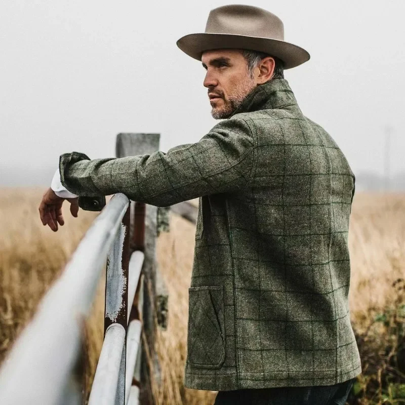 Chaqueta a cuadros de manga larga para hombre, abrigo elegante de un solo pecho, cuello vuelto, bolsillo ajustado, Vintage, Y2K, Otoño e Invierno