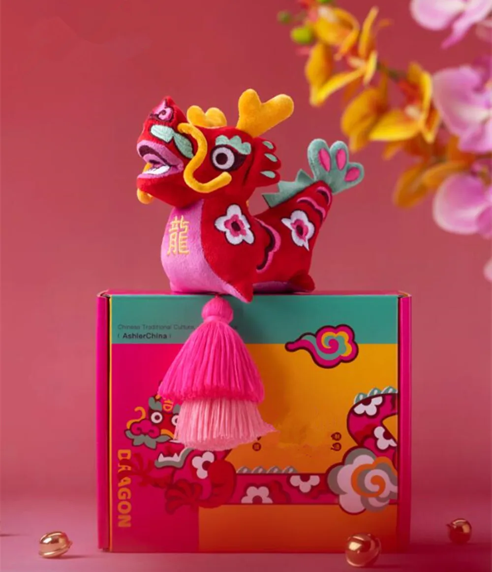 Chinese New Year Dragon Aromatherapy Pendant Sandalwood Embroidery Decoration Decorative Desk Car Home Handmade Craft Gift