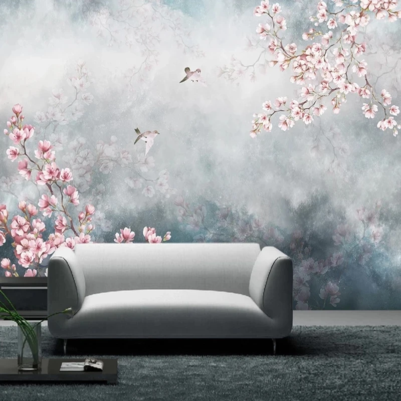 Customized 3D Mural Wallpaper Hand Painted Plum Blossom Flower bird tree Living room sofa TV background wall bedroom restaurant
