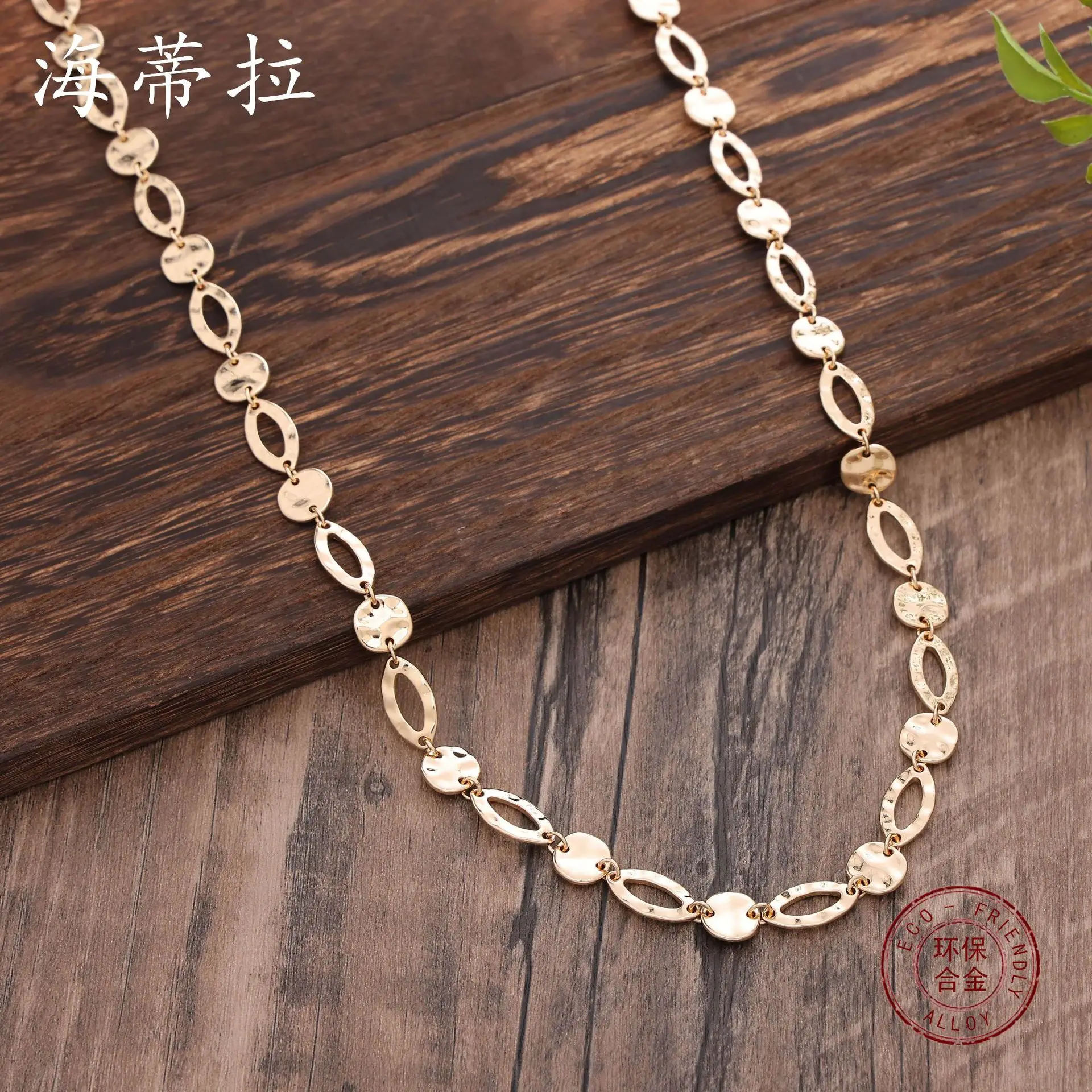 New irregular hollow disc metal necklace, fashionable and popular women's versatile gold sweater chain