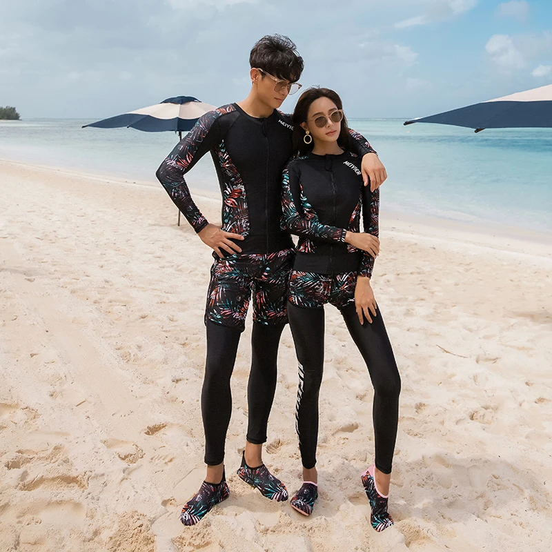 5-częściowy koreański styl Rash Guard stroje kąpielowe dla kobiet bikini do surfingu + koszula + spodnie z długim rękawem UV Rashguard przedni zamek