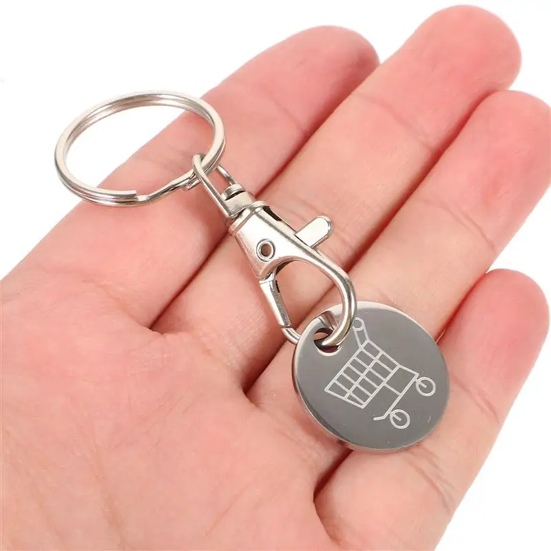 4pcs Shopping Trolley Remover Key Ring Token Chip With Carabiner Hook Practical Metal Hanging Keyring Ornament silvery