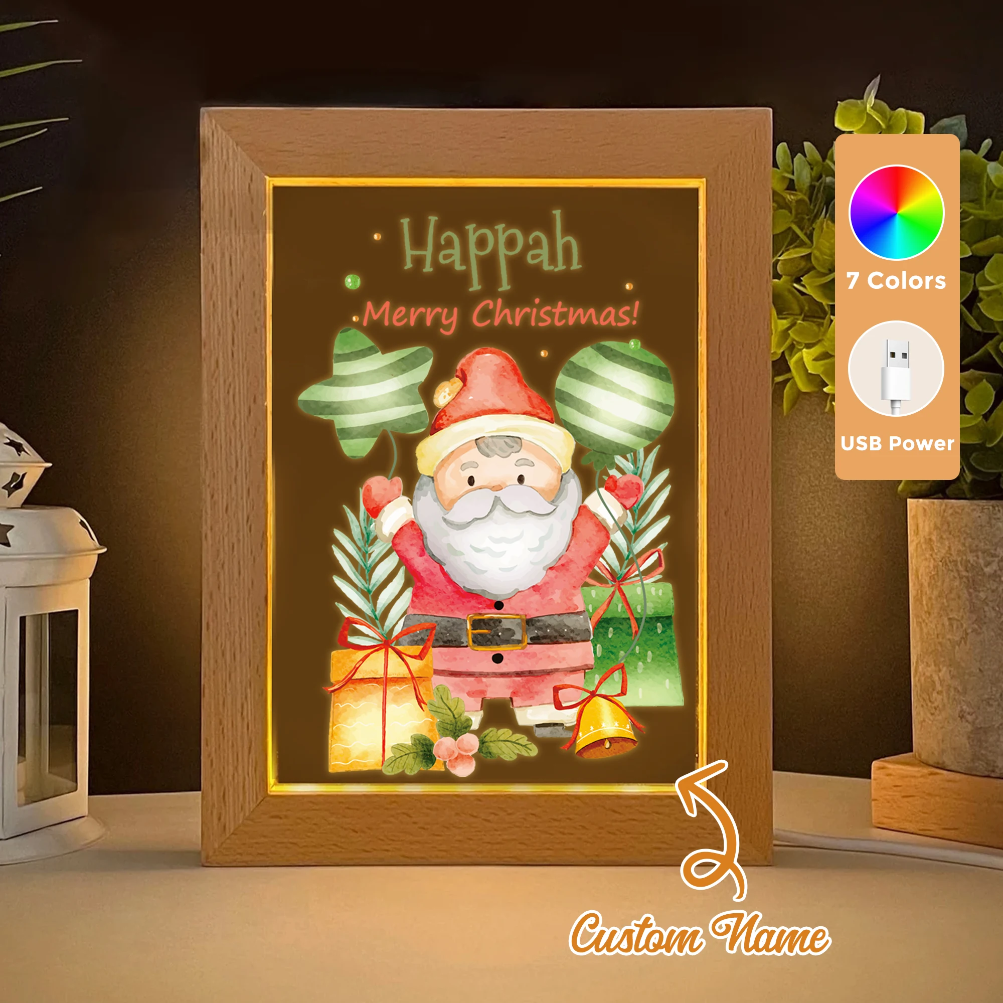 

Custom Name Merry Christmas LED Acrylic Night Light Wood Photo Frame 21x17cm Christmas Cartoon Children Bedroom Gifts Home Decor