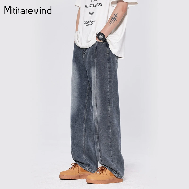 

High Street Classic Baggy Jeans Men Four Seasons Causal Denim Pant Distressed Low Waist Straight Jeans Youth Simple Men Trousers