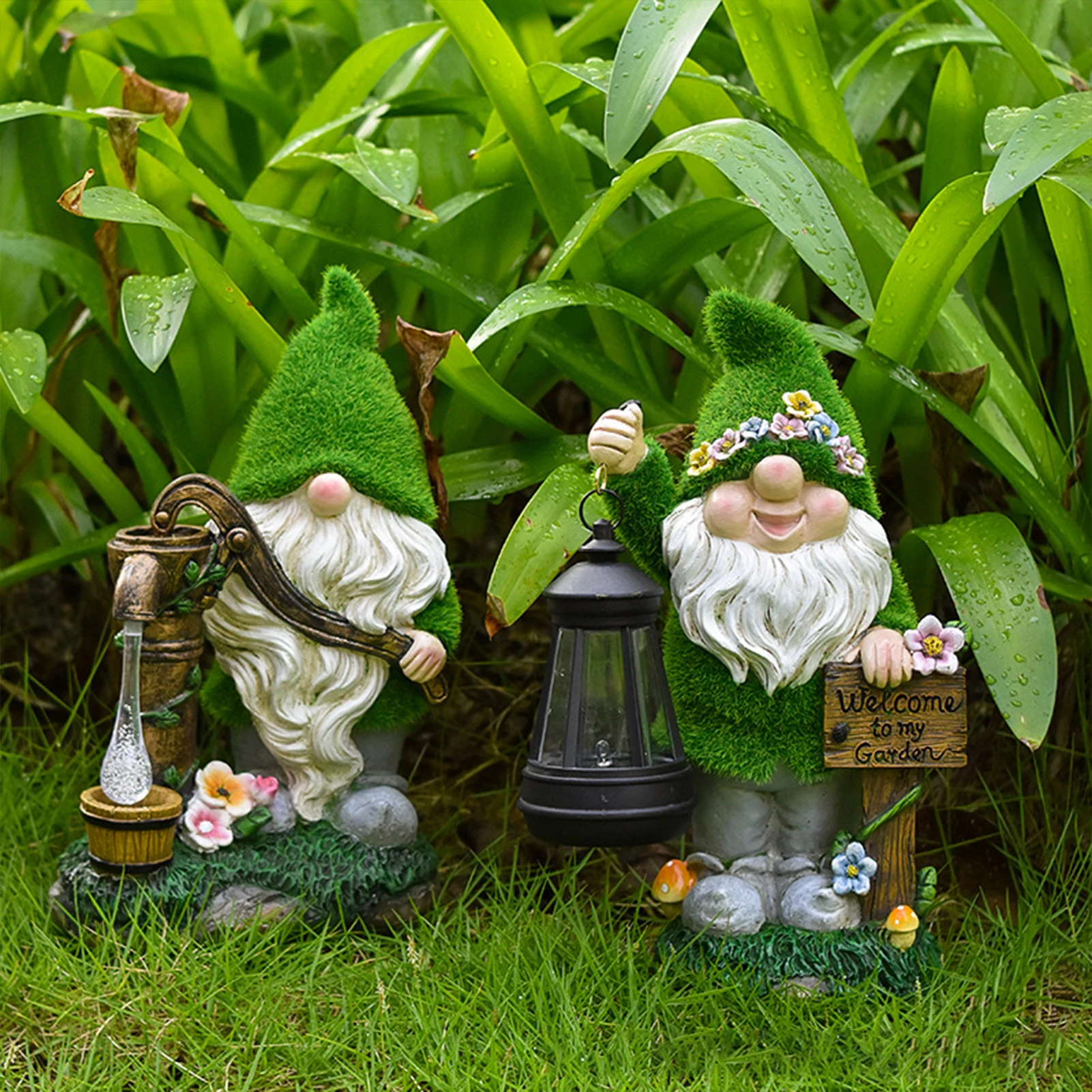 Solar Gnome Statue Light Garden Decors Elf Garden Figurines Outdoor Decoration for Patio Balcony Backyard Decor