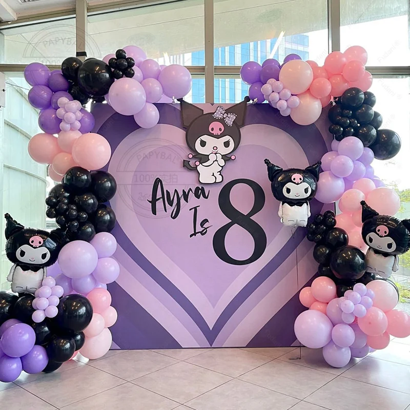 176PCS Sanrio Kuromi Palloncini a tema Ghirlanda Arco Kit per ragazza Decorazione festa di compleanno Palloncino Nero Viola Baby Shower Globos