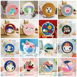 RUOPOTY 20x20cm Punch Needle Embroidery Starter Kits For Beginners Punch Needle Embroidery Hoops Animals Picture Diy Crafts