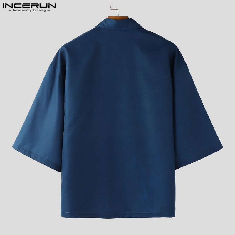 INCERUN hommes chemise impression revers demi manches ample été hommes vêtements 2025 Streetwear vacances mode décontracté mâle hauts chemises