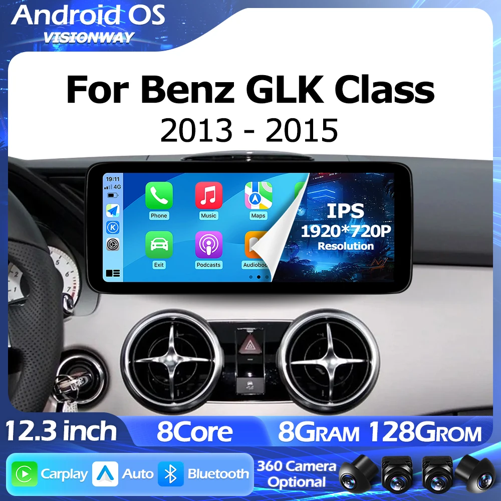 

1920*720P Carplay Android 15 12.3 inch For Mercedes Benz GLK 2013-2015 Lntelligent Multimedia Touch Screen GPS WIFI 4G Bluetooth