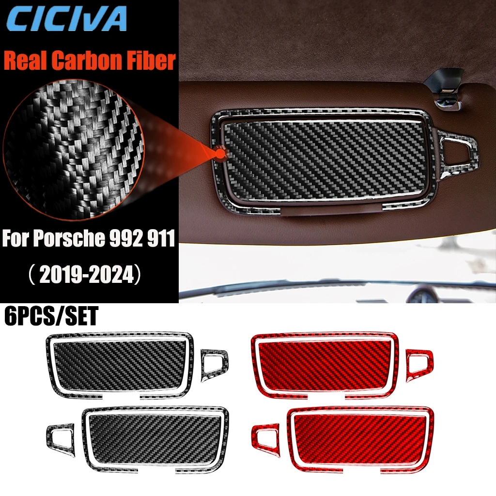 

Carbon Fiber Car Accessories Vanity Make-up Mirror Panel Modified Interior Trim Cover Soft Sticker For Porsche 911 992 2019-2024