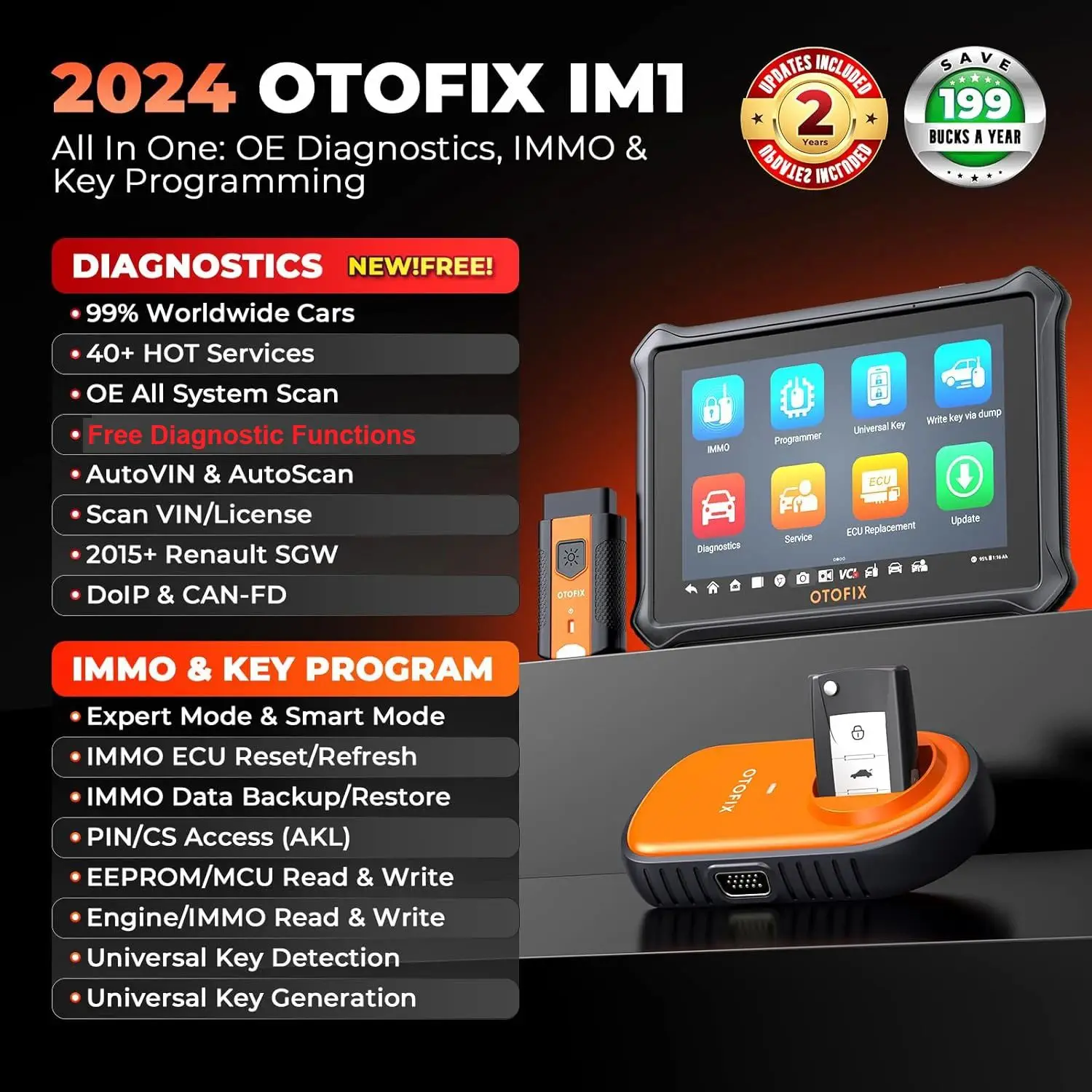 OTOFIX IM1 Car Key FOB Programming Tool All System Diagnostic Scan Tool Auto Key Programmer IMMO Function Key Tool 2 Year Updat