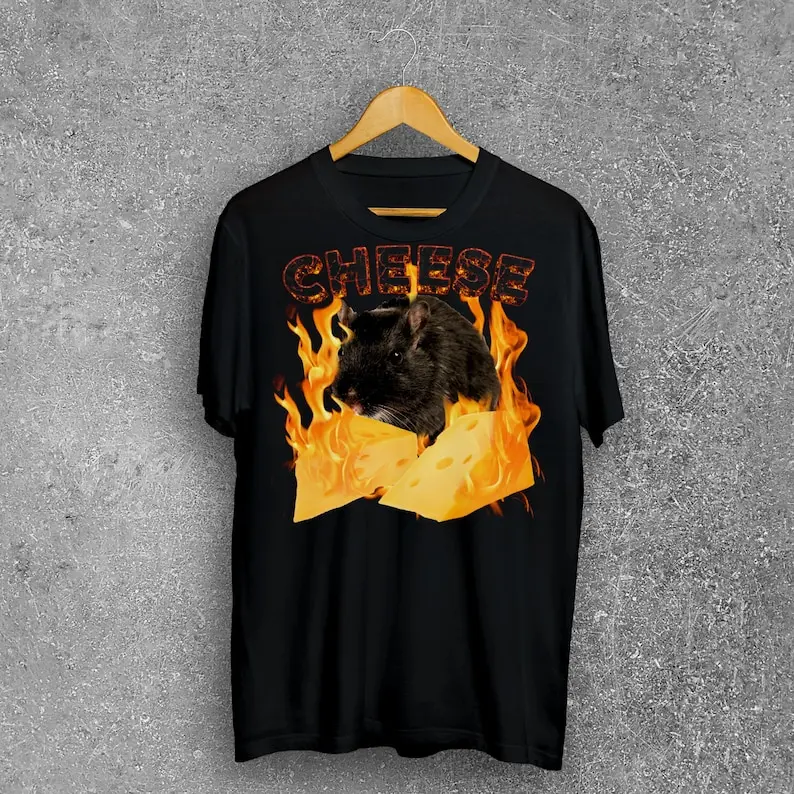 Cheese Meme T-shirt, Rat Shirt, Mouse Tee, Weird Clothes, Unhinged Tshirt, Shirts That go Hard, Cringe Tees, Brain Rot T-shirt
