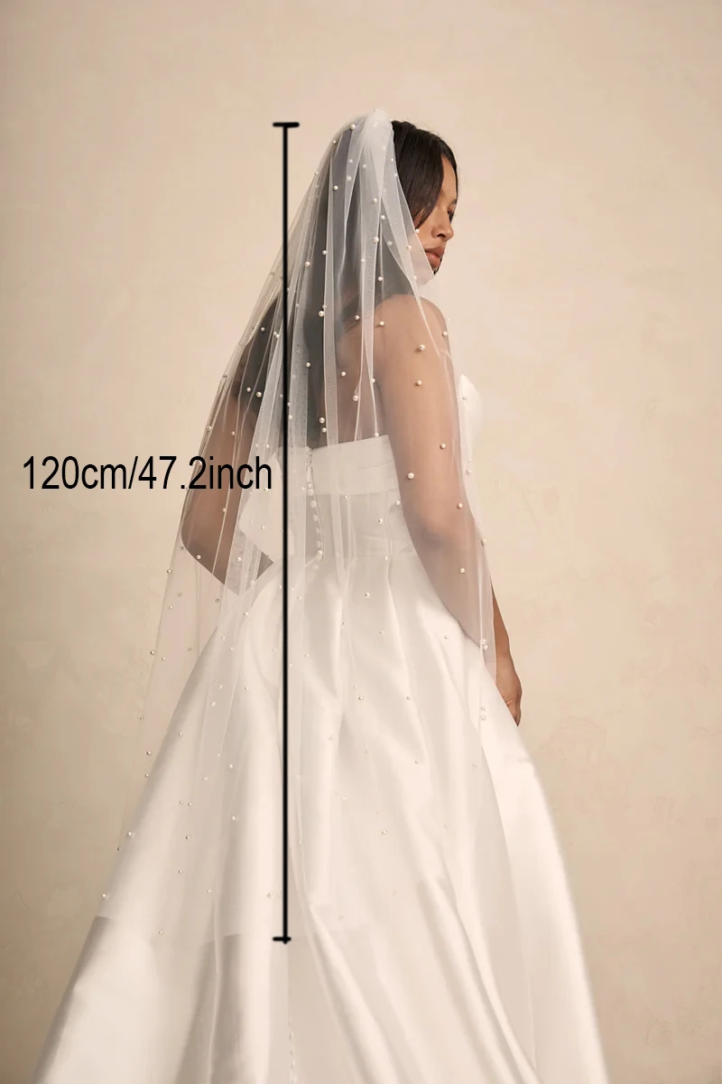 Elegant Pearl Beaded Bridal Veil with Comb One Layer Soft Tulle Wedding Marriage Accessories image 6