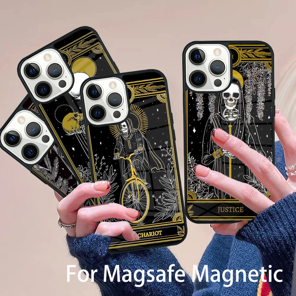 

High quality Tarot art Phone Case Magesafe Magnetic Wireless Charge Cover For IPhone 16 11 12 13 14 15 Pro Max Plus Mini