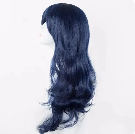 Cos-Play Pruik Synthetische Hittebestendige Vezel Lang Golvend Donkerblauw Haar Kostuum Cartoon Vrouwen Peruca Party Salon Haarstuk