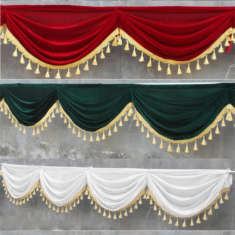 2 Meter Velvet Party Valance Drape Panel Wedding Backdrop Decor Curtain Swag Stage Background Drapery Table Skirt Curtain Head