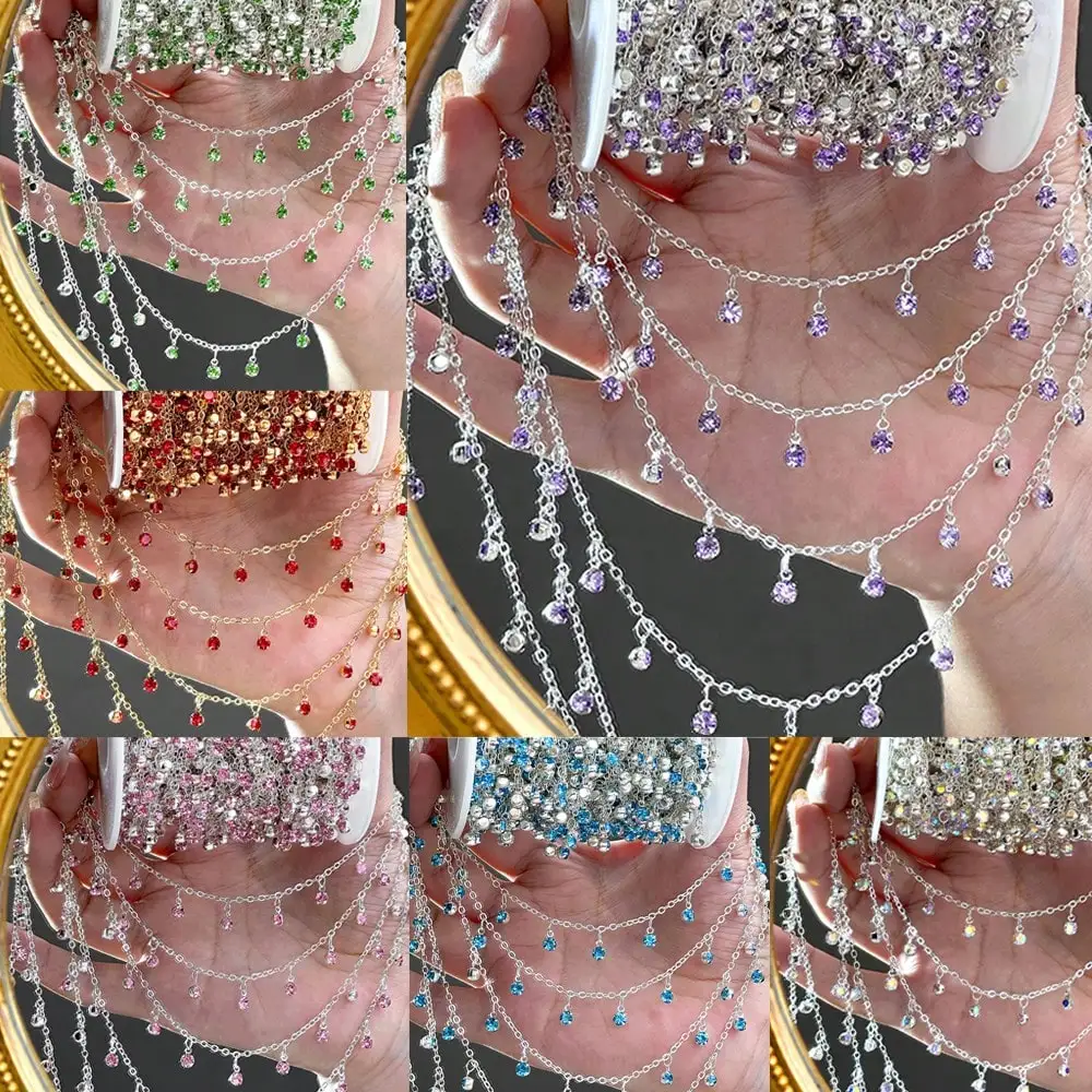0.5/1/2 M Pink Purple Blue Red White Rhinestone Chain Copper Clad Iron Chain Plating for Necklace DIY Jewelry Making Accessories