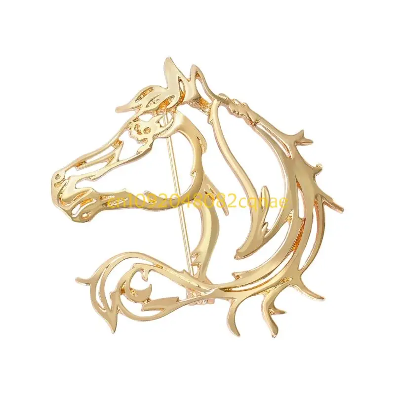 Stylish Metallic Horse Pin Brooch Intricate Openwork Detailing 16g Light Jewelry Gift Corsage Pin for Adults