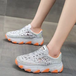 With Crystals Rhinestone Athletic Diamond High on Platform Low Women Footwear Sneakers Lace Up Ladies Shoes Sports Luxury Offer