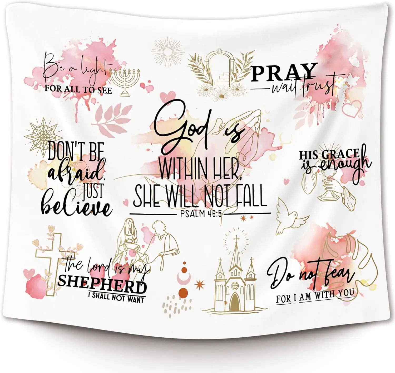 Christian God Is within Her She Will Not Fall Wall Tapestry, Bible Verse Wall Tapestry Hanging for Bedroom Girly Room, Religious