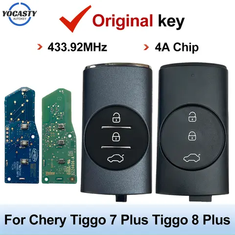 Original for 2014-2019 Chery Tiggo 7 Plus Tiggo 8 Plus Smart Remote Key 3 Buttons 434Mhz 4A Chip Keyless Car Key