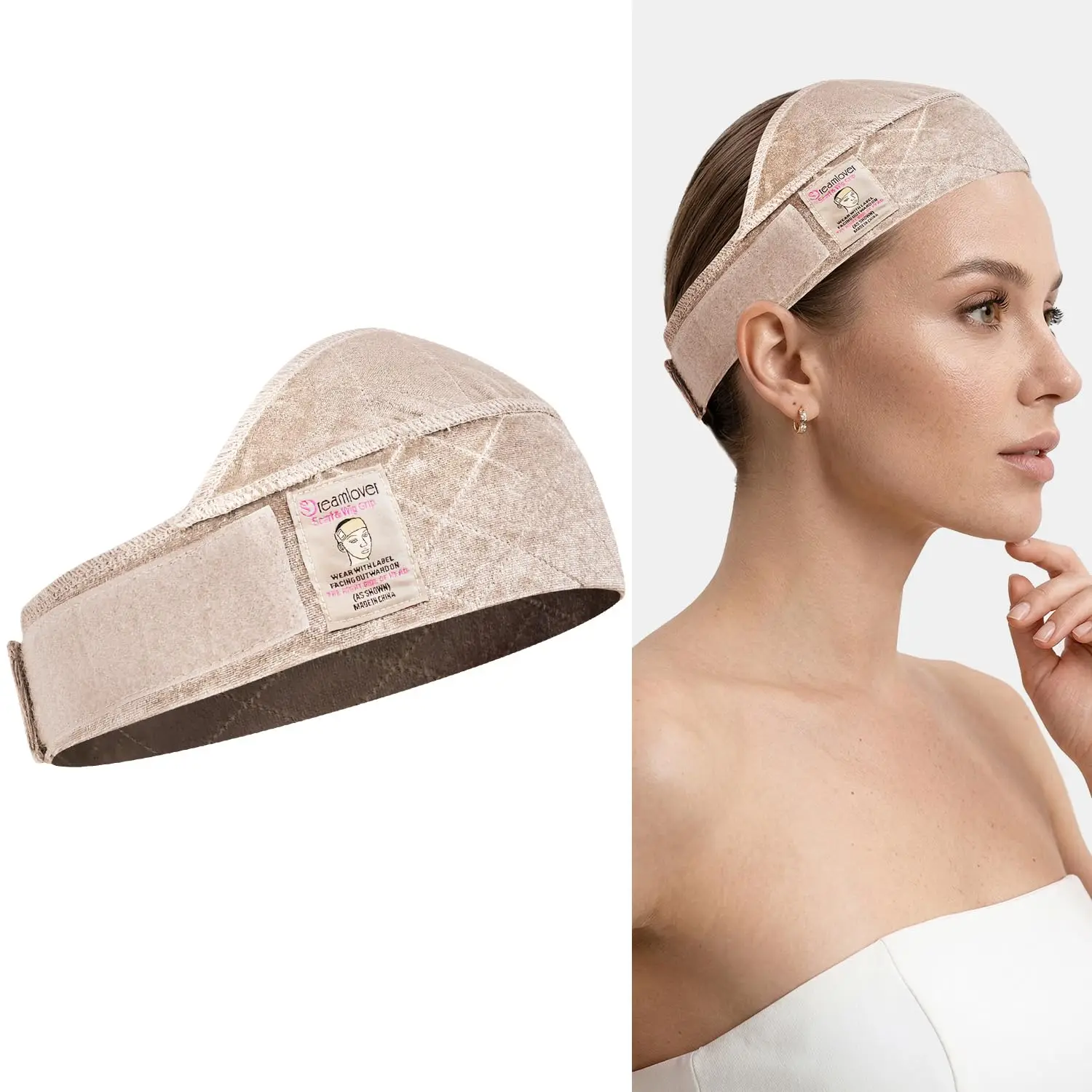 Wide Velvet Wig Grip Band with Adjustable Fastener for Secure Lace Front Wigs, Nude Color, 1 Piece
