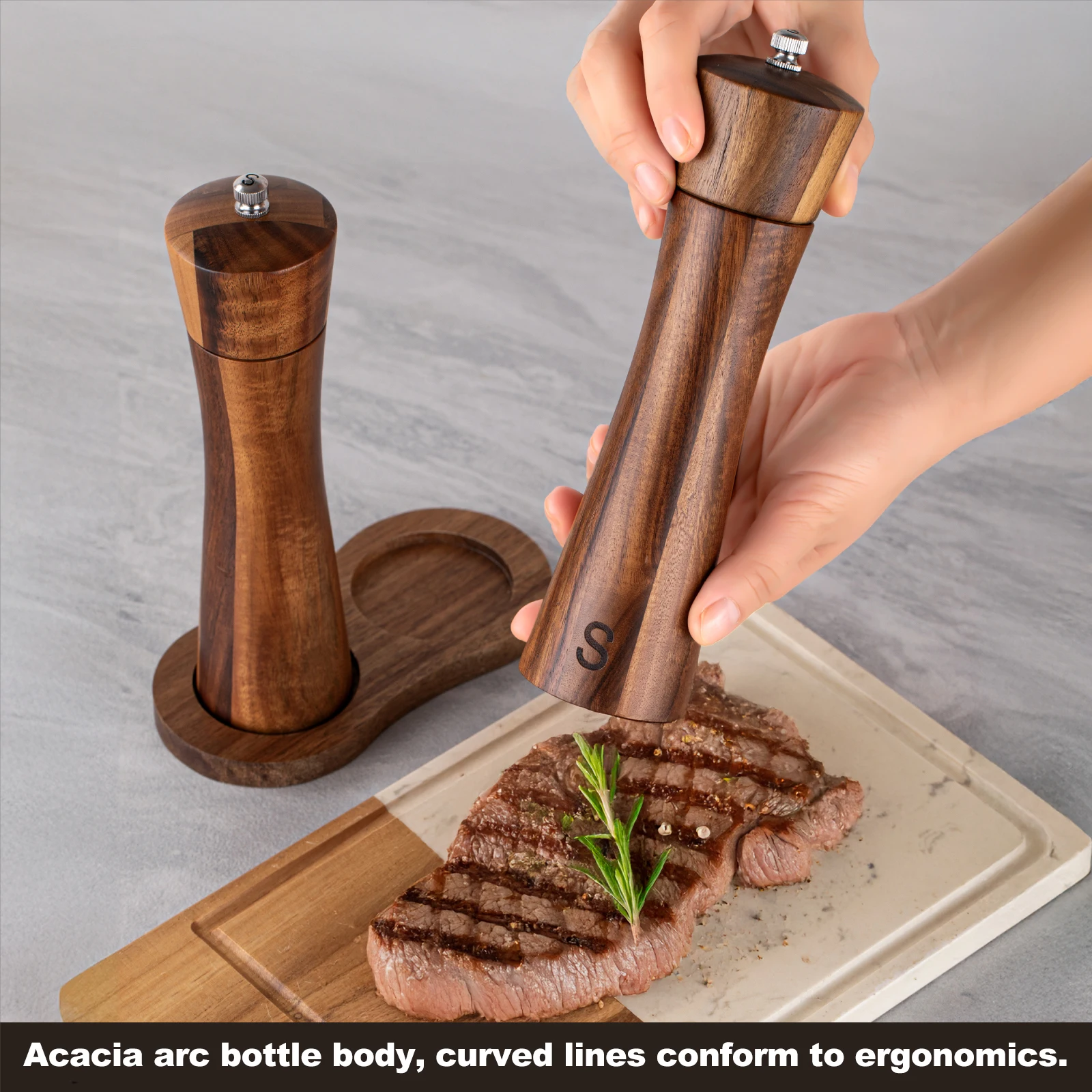 2-pcs Pepper Grinder Set, Manual Salt and Spice Mills with Adjustable Coarseness Kitchen Tools