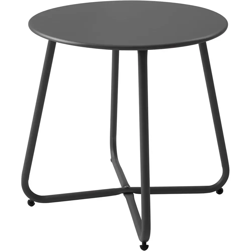 Small Side Table Waterproof Round Metal Steel Weather Resistant Portable Outdoor Indoor End Table Garden Balcony Yard, Black
