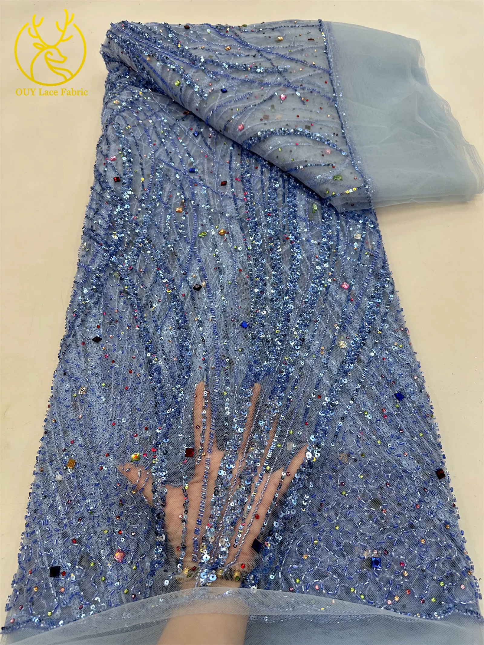 Luxuriöser Pflaumenroter Afrikanischer Perlenverzierter Mesh-Spitzenstoff 2026 Französische Stickerei Pailletten Tüllspitze für Nigerianische Hochzeitskleider 5 Yards – Detail 9