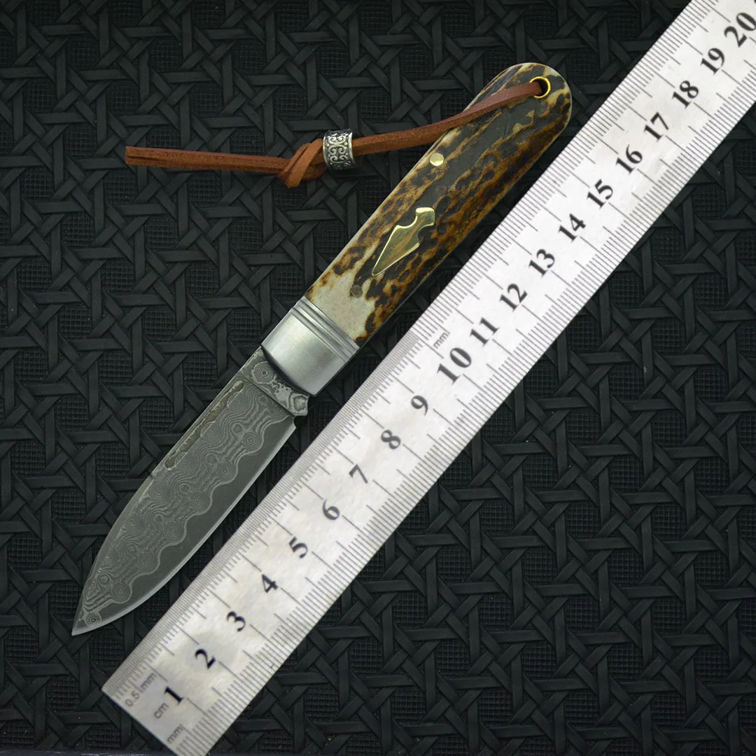 New Model Roe Gentleman Pocket Knife Damascus Steel Folding Portable EDC Outdoor Tool