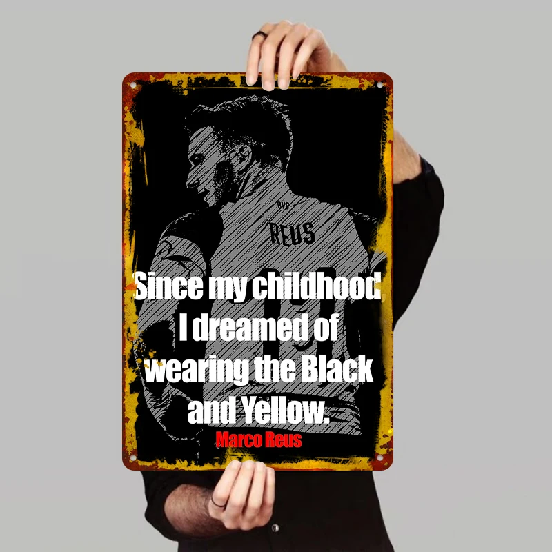 Marco Reus BVB Childhood Dream Black Yellow Jersey Metal Wall Art Decor for Football Fans