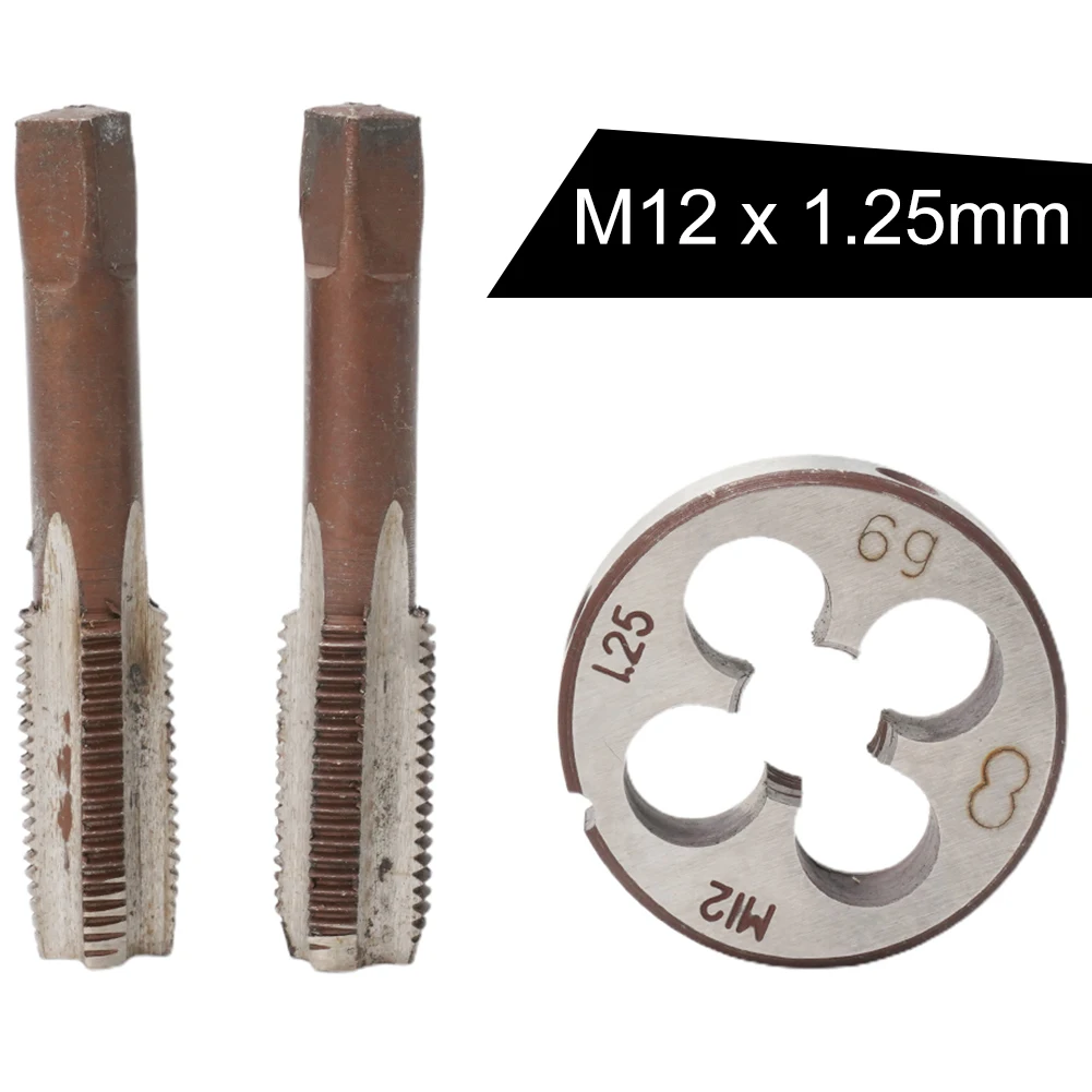 3pcs Right Hand Thread Tap And Die Set HSS M12 X 1.25mm Taper And Plug Tap And M12 X 1.25mm Die Metric Thread