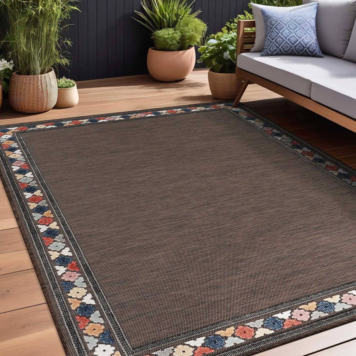 

Outdoor Rug 5x7 Modern Bordered Area Rugs for Indoor and Outdoor Patio Easy to Clean Non Shedding Living Room Porch Garden Wa