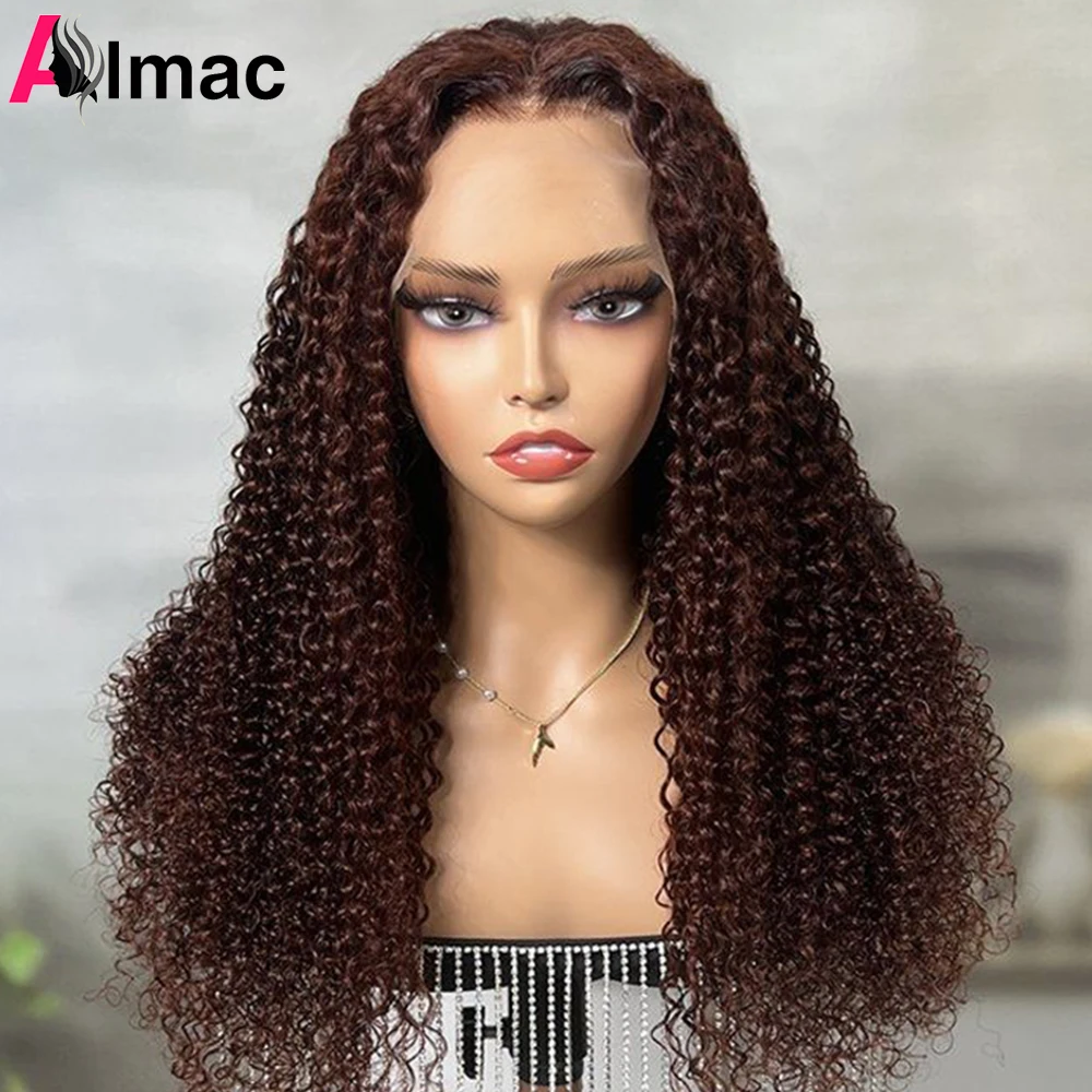 

200% Density Dark Brown Jerry Curly Human Hair Wigs 13x4 Transparent Lace Frontal Wig Indian 4x4 Closure Wig Pre-Plucked Remy