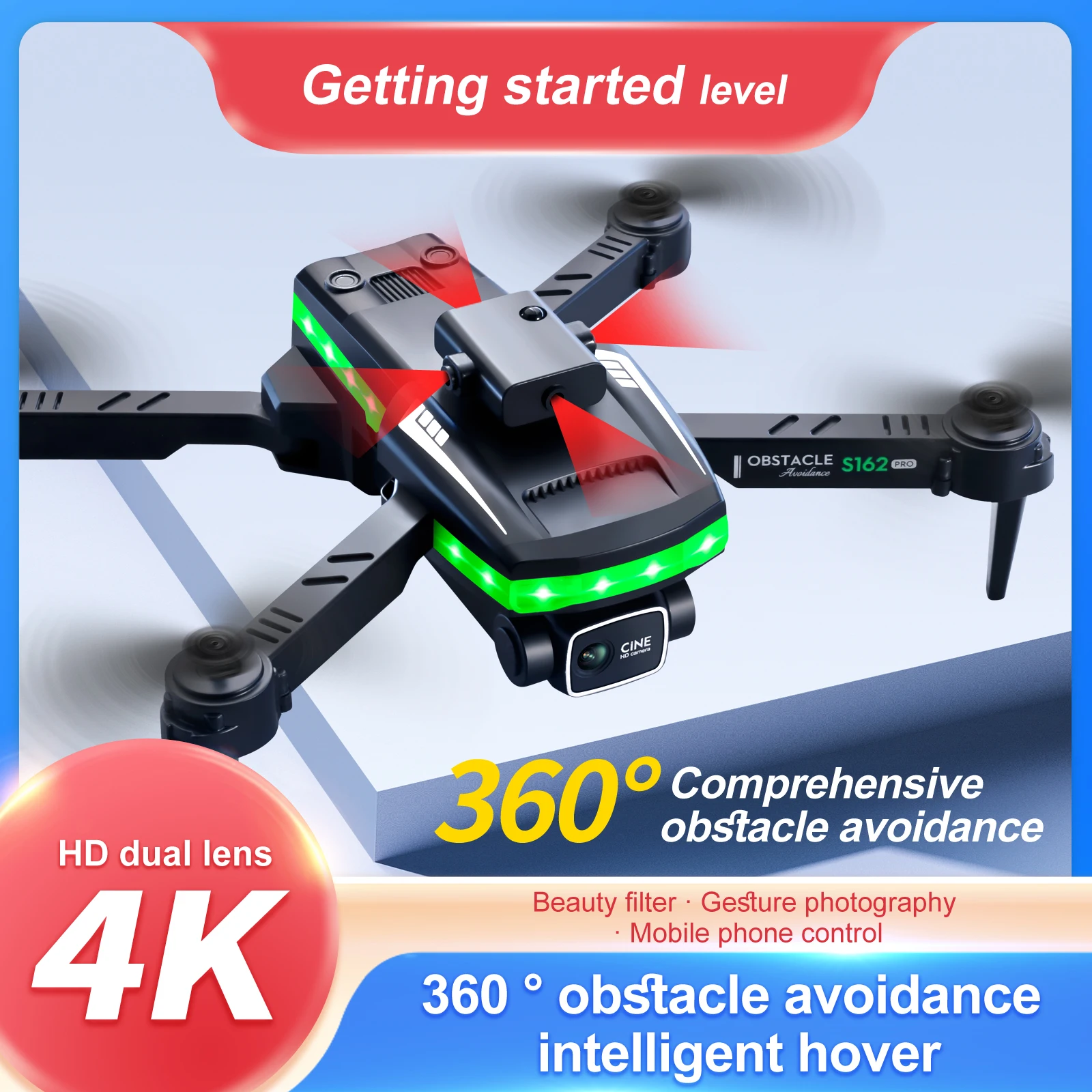 S162 Four Sided Obstacle Avoidance LED Light Folding Drone GPS Laser Obstacle Avoidan Obstacle Avoidance Aircraft Toy Helicopter