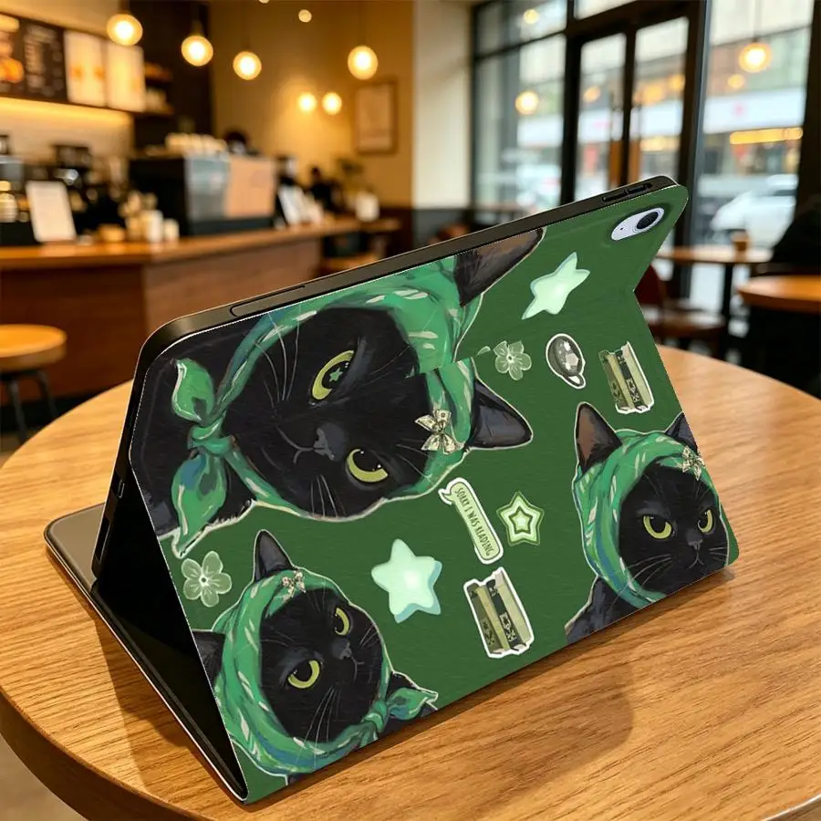 Case for Samsung Galaxy Tab A8 S11 A7 Lite S10 Plus S10FE S7 S8+ S9 FE A11 A9Plus S9+ S10 Lite With Pencil Holder Cute Black Cat