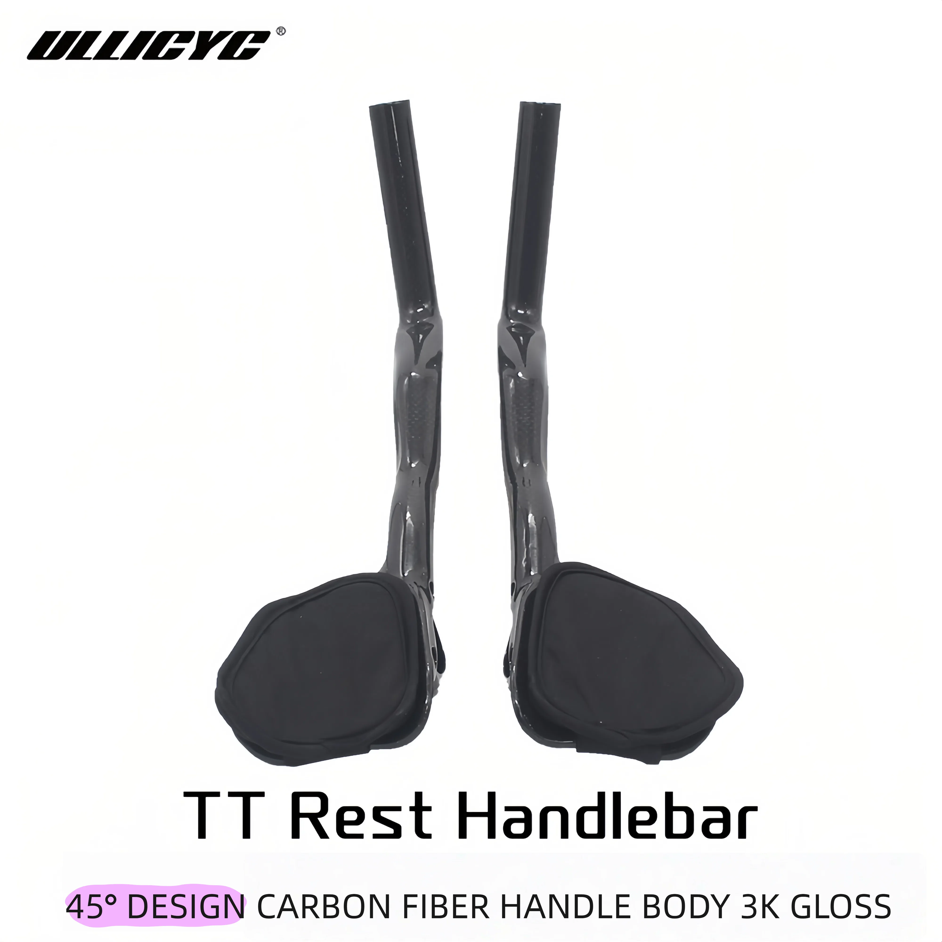 

ULLICYC 3K Full Carbon Fiber TT Road Bike Handlebar Triathlon/Time Trial Aero Base Bar 45° Extension Clip-On Aerobars Glossy