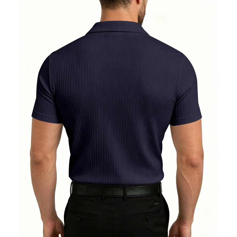 Herren 1-teiliges Gestricktes V-Ausschnitt Kurzarm Slim-Fit Atmungsaktives Eisseide Schnelltrocknendes Golf Business Casual Poloshirt – Detail 24