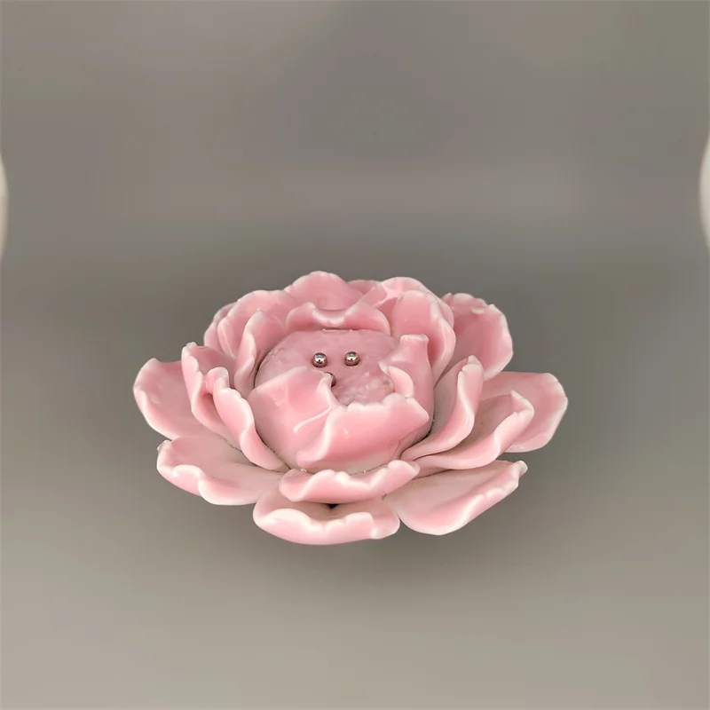 Large Pink Ceramic Furniture Pulls Drawer Knobs Handmade Flower Shape Wardrobe Cupbaord Handles Art Kitchen Shoe Closet Knob