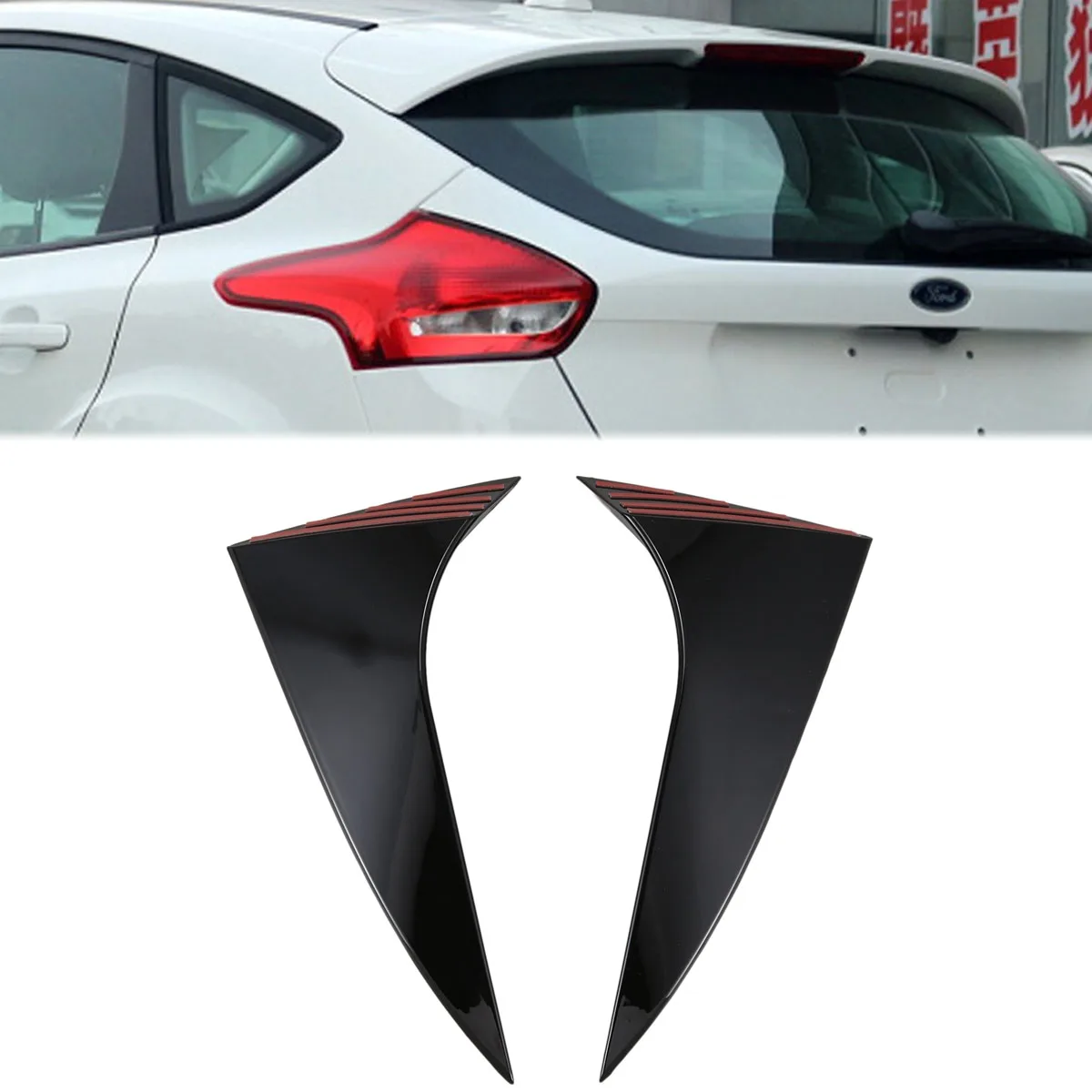 Black Rear Trunk Window Splitters Canards Side Spoiler Trim Sticker Aprons for Ford Focus Hatchback 2015-2018 Car Accessories