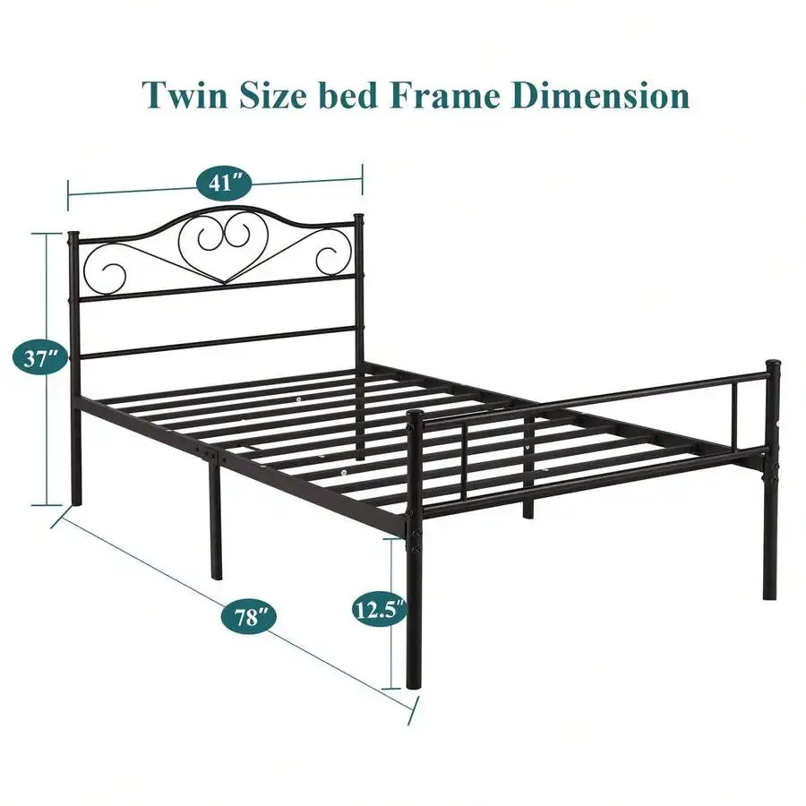 Twin/Full/Queen Metal Bed Frame With Headboard - 1800lbs Noise-Free Steel Platform, 13' Underbed Storage & Industrial Chic Desig