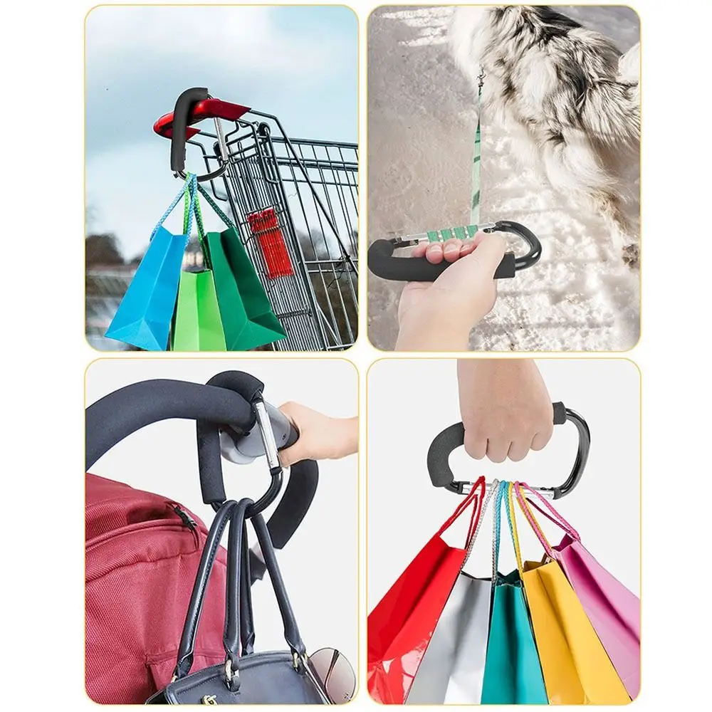 2Pcs Multifunction Baby Stroller Hook Sponge Handle Aluminum Alloy Shopping Bag Clip Hooks Soft Grip D-Ring Carriage Hanger
