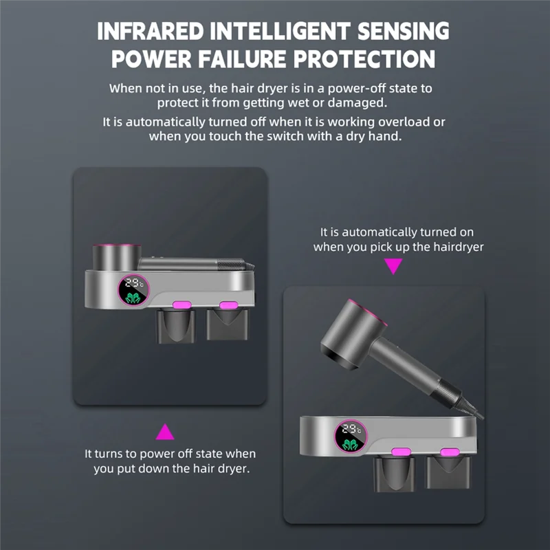 

ABWR-For Dyson Hair Dryer Holder, With Drying Function,Without Punching, Hair Dryer Storage Rack With Thermometer US Plug Easy T