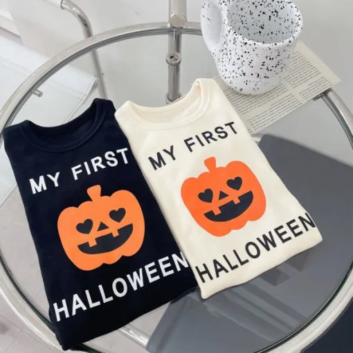 2026 Autumn New Baby Long Sleeve Bodysuit + Hat Infant Boy Girl Halloween Pumpkin Print Jumpsuit Cotton Newborn Clothes 0-24M
