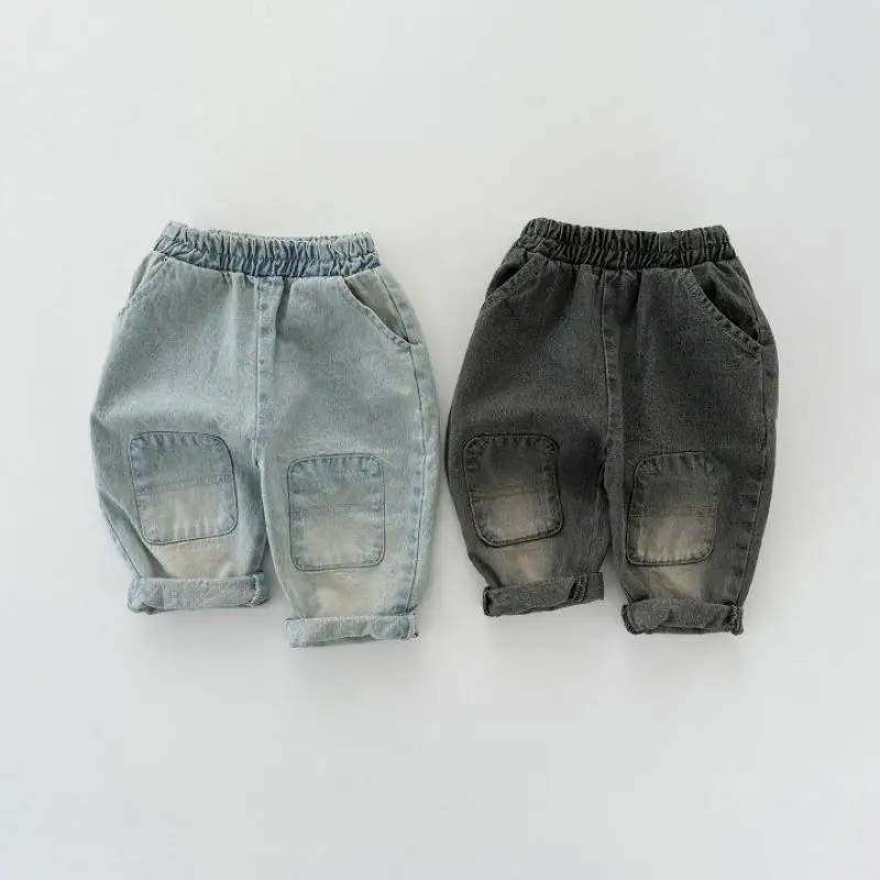 

2024 Autumn New Children Denim Trousers Girls Vintage Jeans Baby Pocket Pants Kids Boys Casual Pants Fashion Baby Clothes