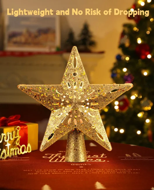 Rotating Snowflake Projection Lamp EU/US Plug Christmas Tree Top Decoration with LED Christmas New Year Holiday Tree Decoration
