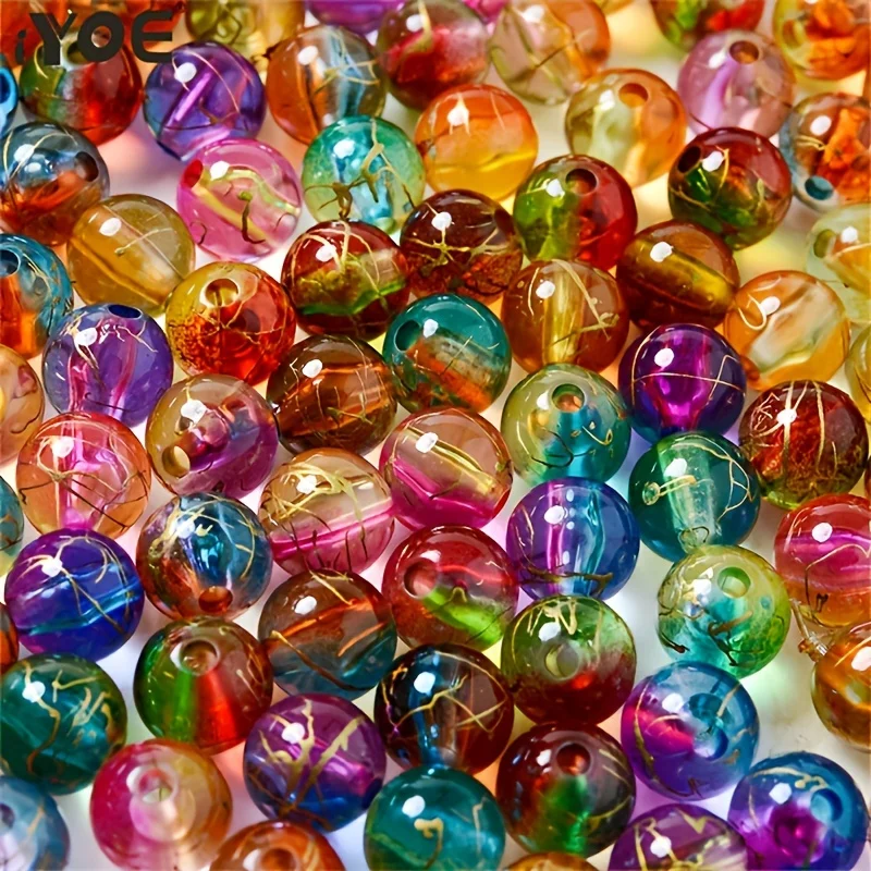 200pcs8mm الذهب نحى نمط ثنائي اللون الخرز المستديرة، أساور يدوية، خواتم، القلائد، سلاسل الهاتف، الخرز الاكريليك، خرز فاصل