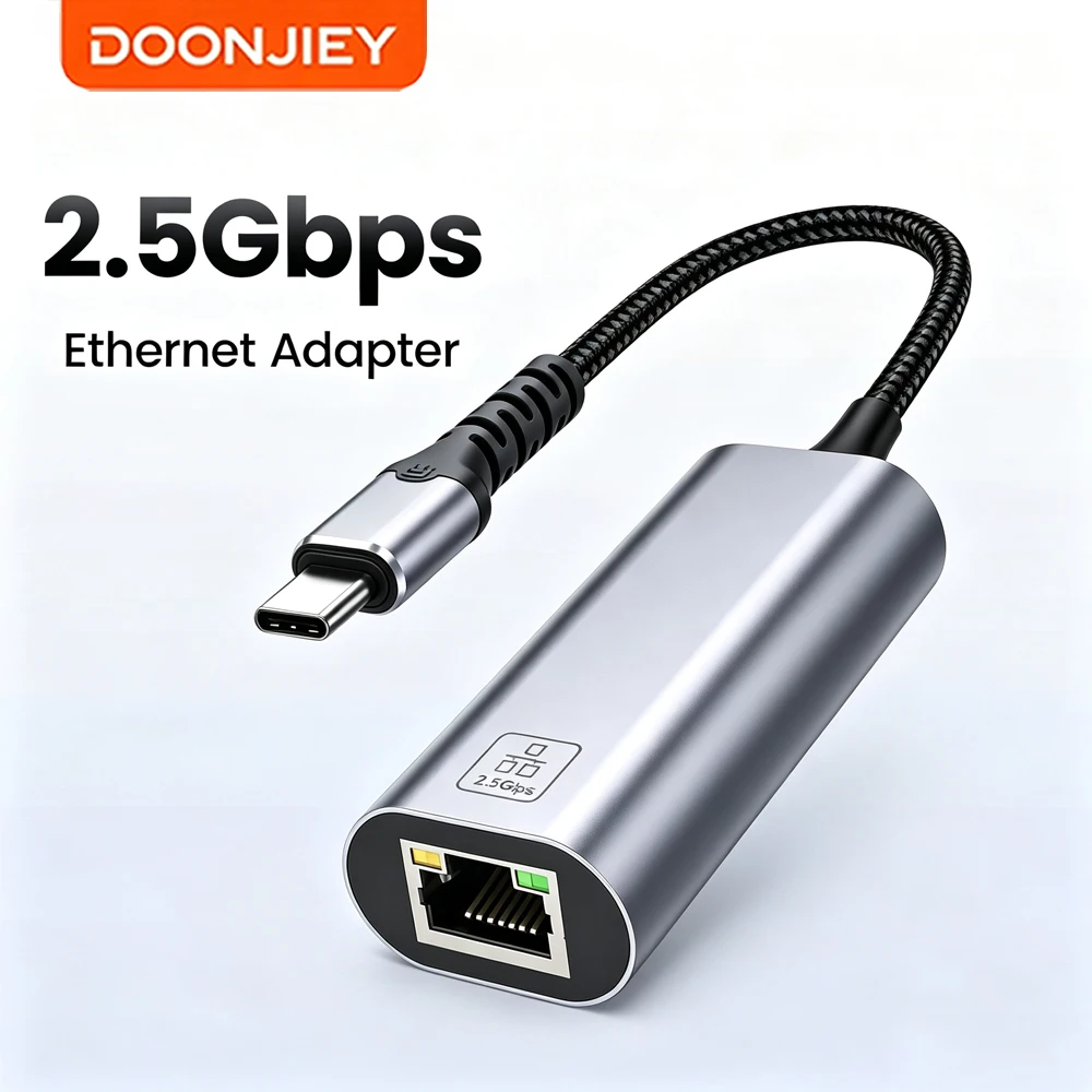 DOONJIEY USB Ethernet Adapter 2.5G 2500Mbps USB3.0 Network Card for Laptop PC NAS Server Windows Mac OS USB-A/C Internet Adapter