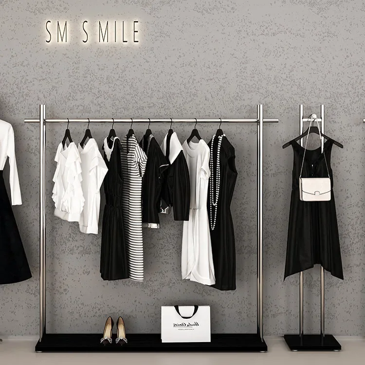 Men's and women's clothing store display rack Floor-to-ceiling stainless steel positive clothes rack Clothing store Zhongdao