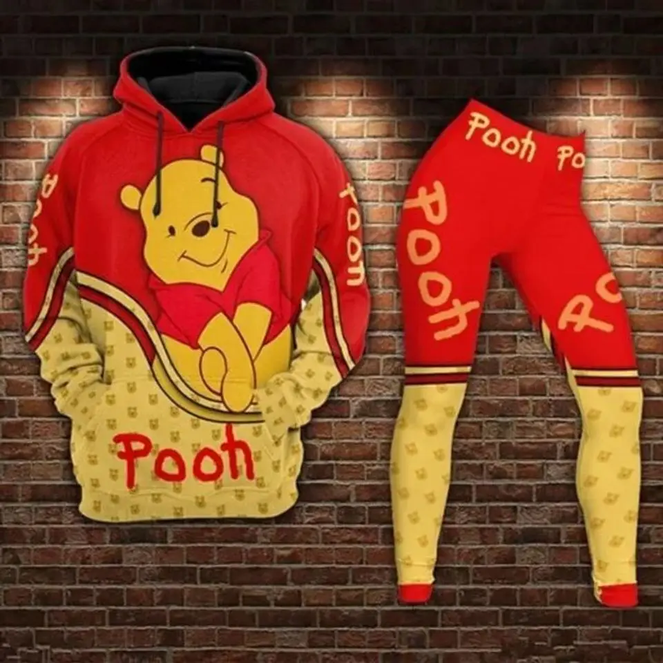 New Personalized Disney Winnie the Pooh 3D Women\'s Hoodie and Leggings Suit Winnie Yoga Pants Sweatpants Fashion Sports Suit Set